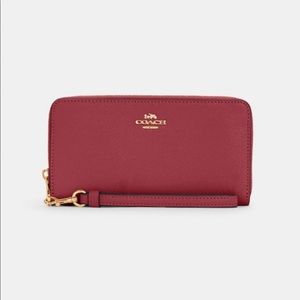 Coach Long Zip Around Wallet with detachable wrist scrap in Gold/Cherry